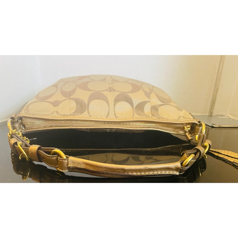 Coach Signature Gold Beige Canvas/Leather Shoulder Bag 12675 - Picture 10 of 14